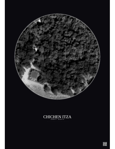 Affiche Chichen Itza – Poster vue satellite 0.1km N&B | Gravura – Fond foncé