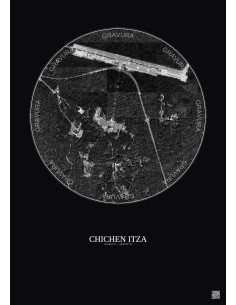 Affiche Chichen Itza – Poster vue satellite 1km N&B | Gravura – Fond foncé