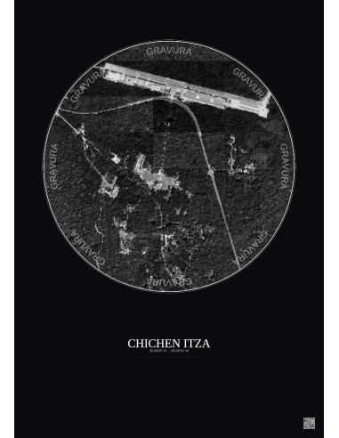 Affiche Chichen Itza – Poster vue satellite 1km N&B | Gravura – Fond foncé
