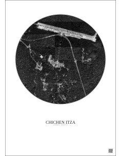 Affiche Chichen Itza – Poster vue satellite 1km N&B | Gravura – Fond clair