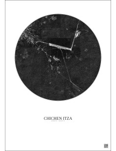 Affiche Chichen Itza – Poster vue satellite 2.5km N&B | Gravura – Fond clair