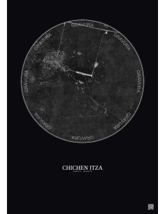 Affiche Chichen Itza – Poster vue satellite 5km N&B | Gravura – Fond foncé
