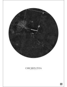 Affiche Chichen Itza – Poster vue satellite 5km N&B | Gravura – Fond clair
