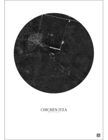 Chichen Itza Satellite View Poster 5km B&W | Gravura – Light background