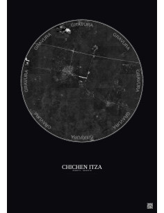 Affiche Chichen Itza – Poster vue satellite 10km N&B | Gravura – Fond foncé
