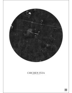 Affiche Chichen Itza – Poster vue satellite 10km N&B | Gravura – Fond clair