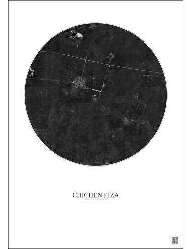 Chichen Itza Satellite View Poster 10km B&W | Gravura – Light background
