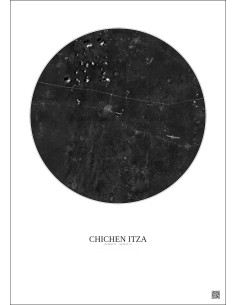 Affiche Chichen Itza – Poster vue satellite 20km N&B | Gravura – Fond clair
