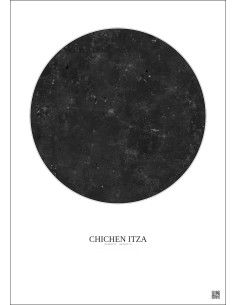 Affiche Chichen Itza – Poster vue satellite 30km N&B | Gravura – Fond clair