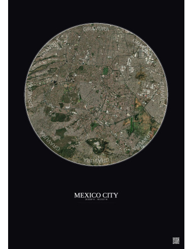 Affiche Mexico City – Poster vue satellite 10km Couleur | Gravura – Fond foncé