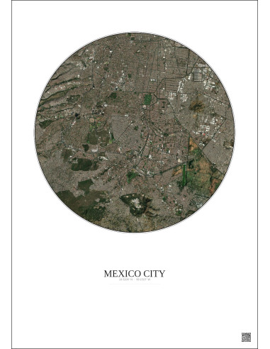 Affiche Mexico City – Poster vue satellite 10km Couleur | Gravura – Fond clair