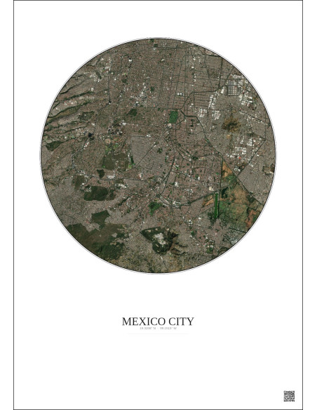 Affiche Mexico City – Poster vue satellite 10km Couleur | Gravura – Fond clair