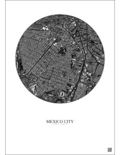 Affiche Mexico City – Poster vue satellite 2.5km N&B | Gravura – Fond clair