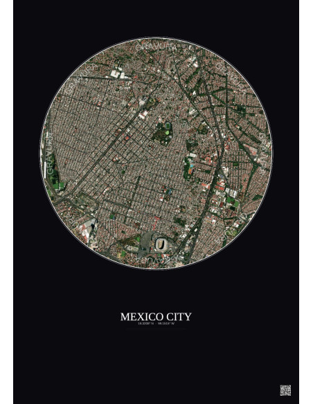 Affiche Mexico City – Poster vue satellite 2.5km Couleur | Gravura – Fond foncé