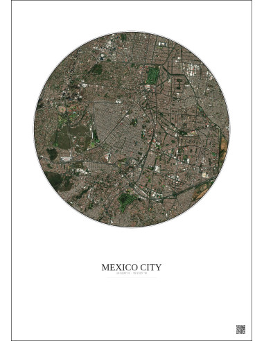 Affiche Mexico City – Poster vue satellite 6km Couleur | Gravura – Fond clair