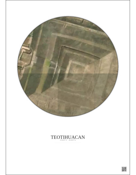 Affiche Teotihuacan – Poster vue satellite 0.1km Couleur | Gravura – Fond clair