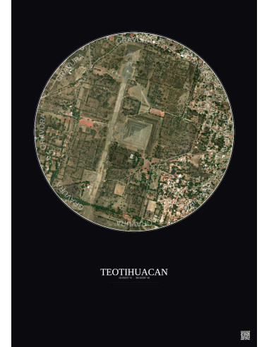 Affiche Teotihuacan – Poster vue satellite 1km Couleur | Gravura – Fond foncé