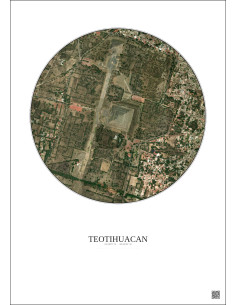 Affiche Teotihuacan – Poster vue satellite 1km Couleur | Gravura – Fond clair
