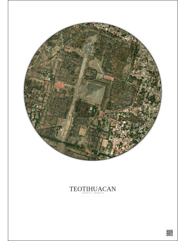 Affiche Teotihuacan – Poster vue satellite 1km Couleur | Gravura – Fond clair