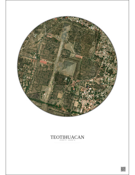 Affiche Teotihuacan – Poster vue satellite 1km Couleur | Gravura – Fond clair