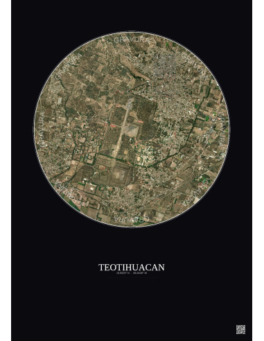 Affiche Teotihuacan – Poster vue satellite 2.5km Couleur | Gravura – Fond foncé