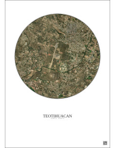 Affiche Teotihuacan – Poster vue satellite 2.5km Couleur | Gravura – Fond clair