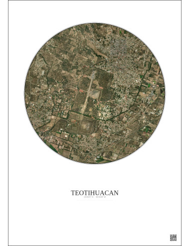 Affiche Teotihuacan – Poster vue satellite 2.5km Couleur | Gravura – Fond clair