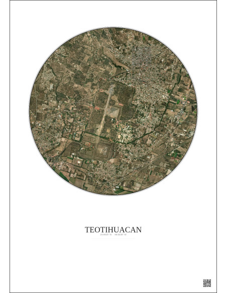 Affiche Teotihuacan – Poster vue satellite 2.5km Couleur | Gravura – Fond clair