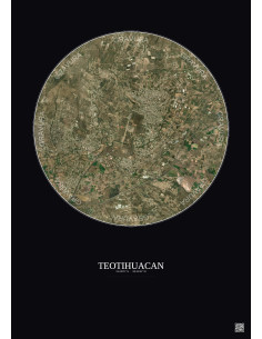 Affiche Teotihuacan – Poster vue satellite 5km Couleur | Gravura – Fond foncé