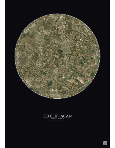 Affiche Teotihuacan – Poster vue satellite 5km Couleur | Gravura – Fond foncé