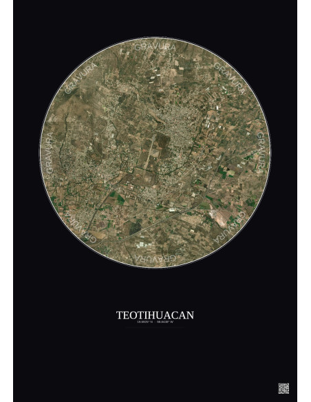Affiche Teotihuacan – Poster vue satellite 5km Couleur | Gravura – Fond foncé