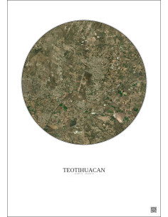Affiche Teotihuacan – Poster vue satellite 5km Couleur | Gravura – Fond clair