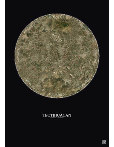 Affiche Teotihuacan – Poster vue satellite 10km Couleur | Gravura – Fond foncé