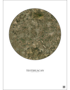 Affiche Teotihuacan – Poster vue satellite 10km Couleur | Gravura – Fond clair