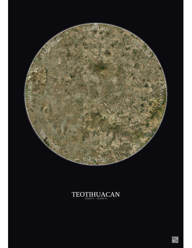 Affiche Teotihuacan – Poster vue satellite 20km Couleur | Gravura – Fond foncé