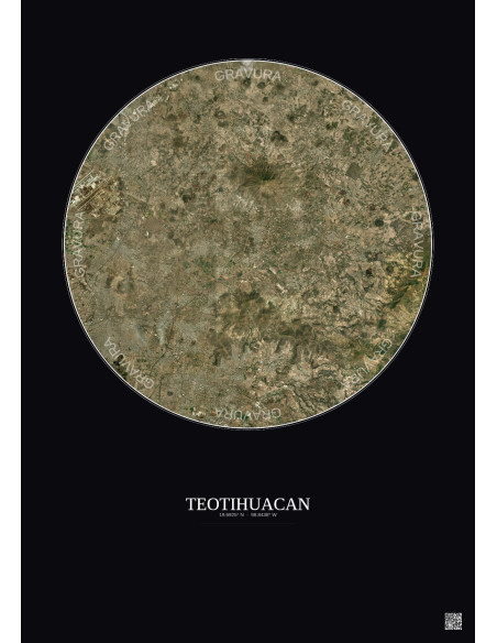 Affiche Teotihuacan – Poster vue satellite 20km Couleur | Gravura – Fond foncé