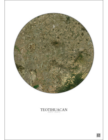 Affiche Teotihuacan – Poster vue satellite 30km Couleur | Gravura – Fond clair