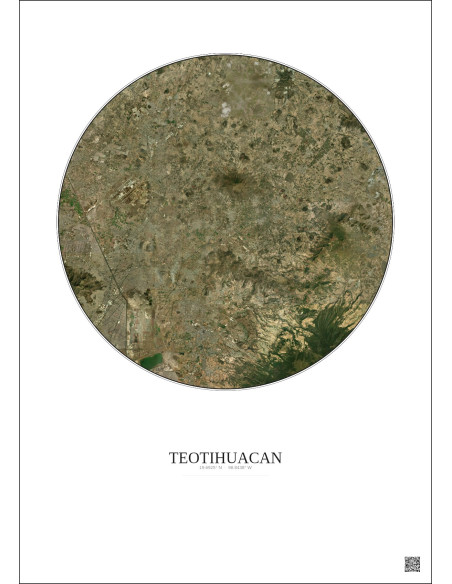 Affiche Teotihuacan – Poster vue satellite 30km Couleur | Gravura – Fond clair