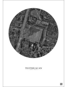 Affiche Teotihuacan – Poster vue satellite 0.5km N&B | Gravura – Fond clair