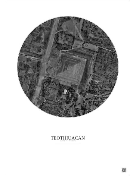 Affiche Teotihuacan – Poster vue satellite 0.5km N&B | Gravura – Fond clair
