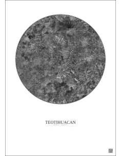 Affiche Teotihuacan – Poster vue satellite 10km N&B | Gravura – Fond clair