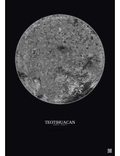 Affiche Teotihuacan – Poster vue satellite 30km N&B | Gravura – Fond foncé