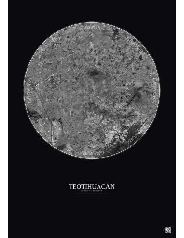 Teotihuacan Satellite View Poster 30km B&W | Gravura – Dark background