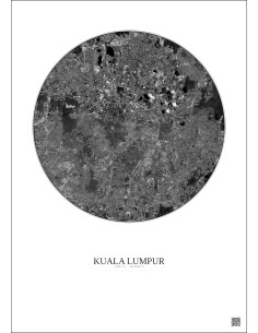 Affiche Kuala Lumpur – Poster vue satellite 10km N&B | Gravura – Fond clair
