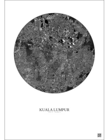 Kuala Lumpur Satellite View Poster 10km B&W | Gravura – Light background