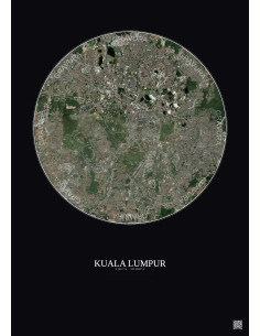 Affiche Kuala Lumpur – Poster vue satellite 10km Couleur | Gravura – Fond foncé