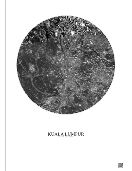 Kuala Lumpur Satellite View Poster 2.5km B&W | Gravura – Light background