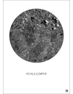 Affiche Kuala Lumpur – Poster vue satellite 6km N&B | Gravura – Fond clair