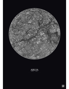 Affiche Abuja – Poster vue satellite 2.5km N&B | Gravura – Fond foncé