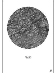 Affiche Abuja – Poster vue satellite 2.5km N&B | Gravura – Fond clair